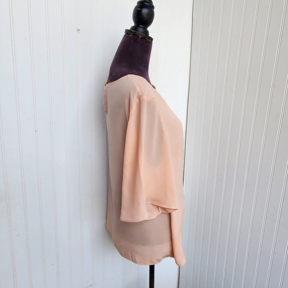 Cream 3/4 Sleeve Asymmetrical Tie Front Tunic - Picture 5 of 12